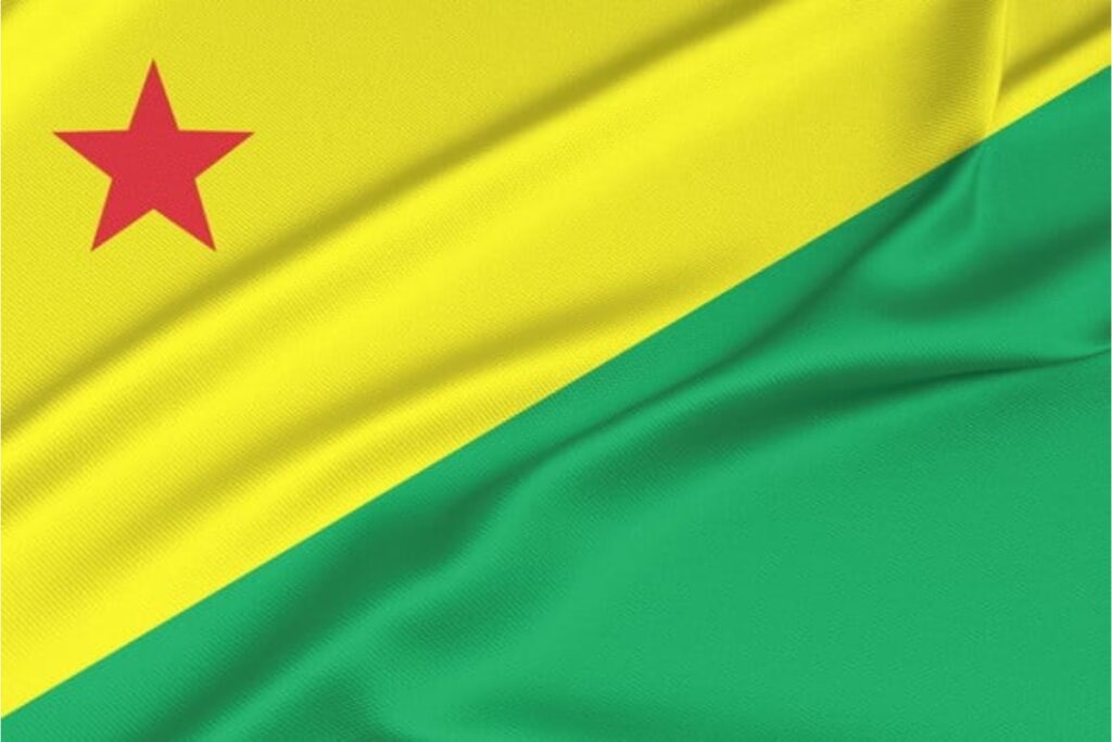 Flag with yellow, green, red star design