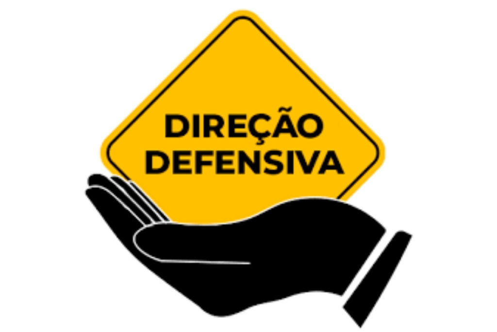 Defensive driving sign with hand illustration
