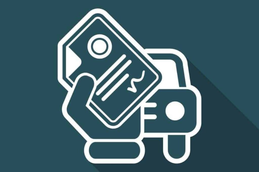 Icon of a hand holding a card near a car.
