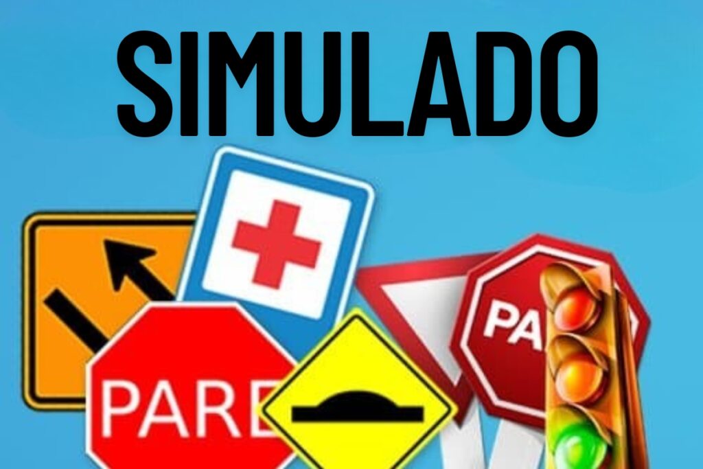 Traffic signs and signals for driving test simulation.