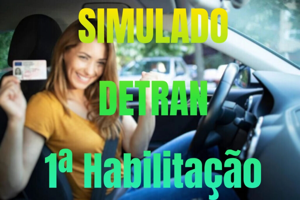 Mulher segurando habilitação, simulado DETRAN.